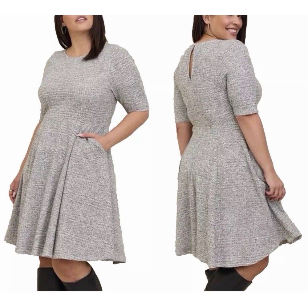 NWT Studio by Torrid Gray White Variegated Knit Dress Double Knit Skater Size 3X